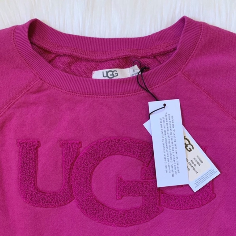 UGG Fuchsia Fuzzy Logo Crewneck Sweatshirt - Picture 2 of 5